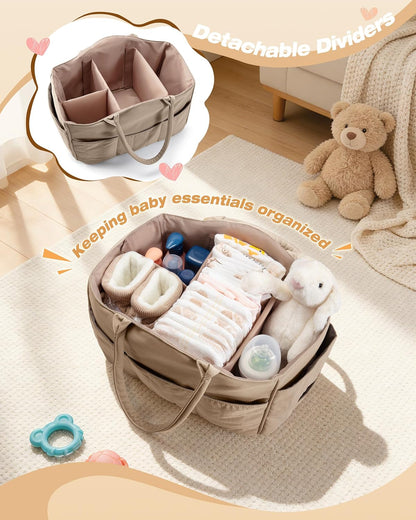 Marscamd Quilted Baby Diaper Caddy with Detachable Dividers and Wipes Pocket, Lightweight Baby Caddy Organizer with Handles and 8 Pockets for Baby Stuff, Dusty Blue