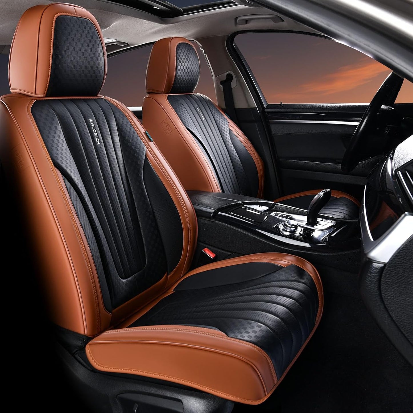 FLORICH Car Seat Covers, Brown Leather Seat Covers for Cars, Faux Nappa Leather Automotive Seat Protectors, Car Seat Cushions Universal Fit for Most Sedans SUVs Trucks - Brown