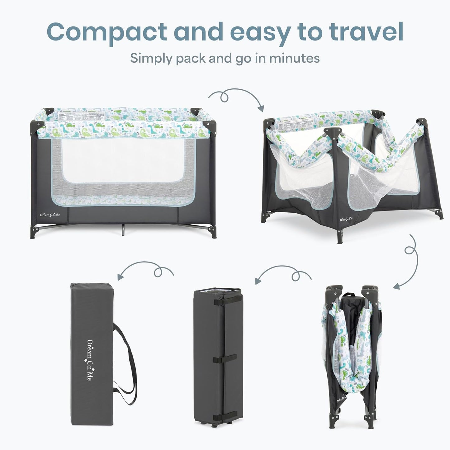 Dream On Me Zodiak Baby Playard, Breathable Mesh Sides, Soft Comfortable Mattress, Quick & Easy to Fold with Travel Carry Bag, Compact Space Saving Design - Grey/Green