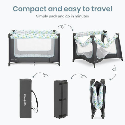 Dream On Me Zodiak Baby Playard, Breathable Mesh Sides, Soft Comfortable Mattress, Quick & Easy to Fold with Travel Carry Bag, Compact Space Saving Design - Grey/Green