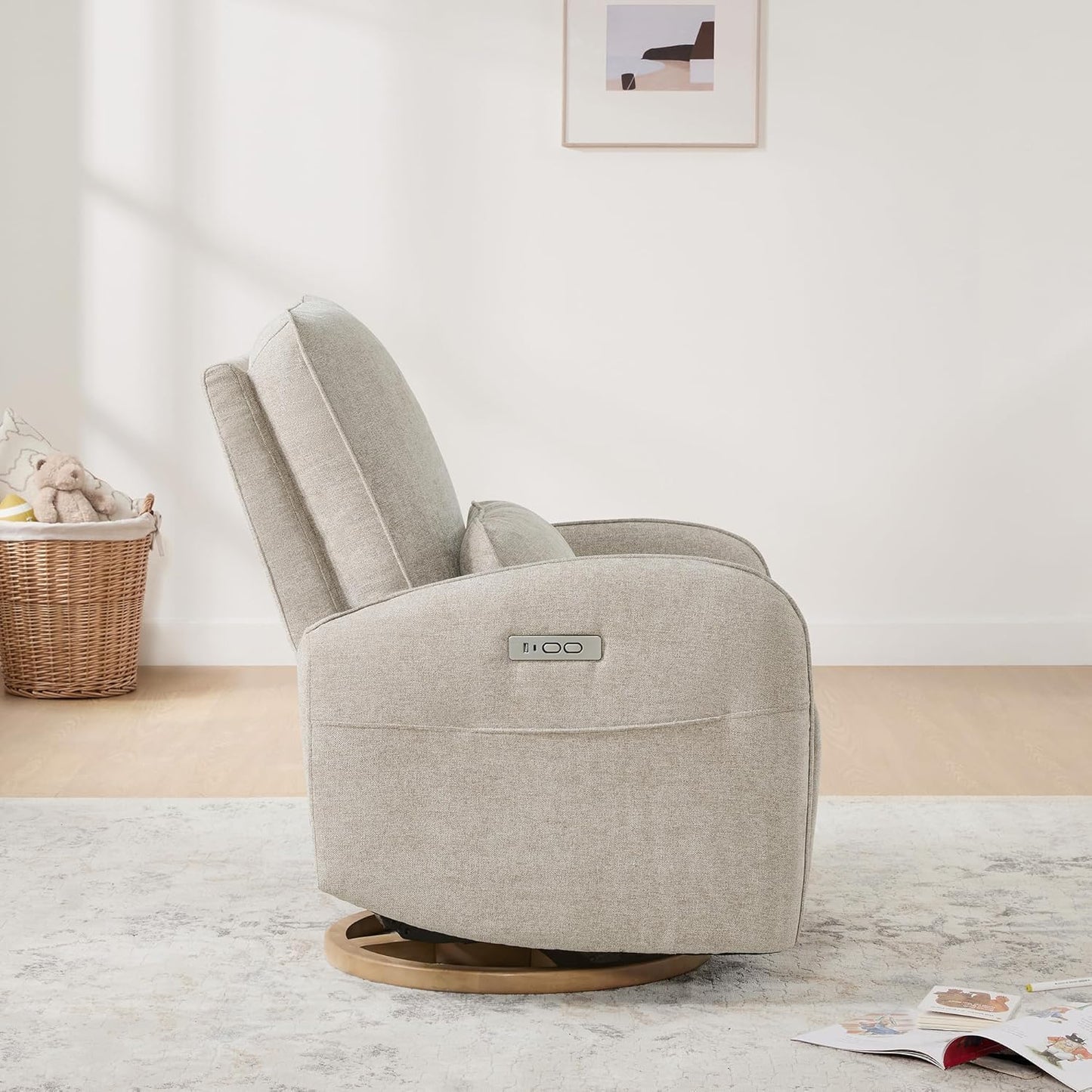 CHITA Power Nursery Glider Recliner Chair, Electric Swivel Rocker Recliner for Adults, Rocking Chair with Removable Lumbar Pillow for Living Room, FSC Certified, Fabric in Linen
