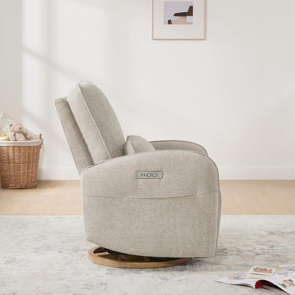 CHITA Power Nursery Glider Recliner Chair, Electric Swivel Rocker Recliner for Adults, Rocking Chair with Removable Lumbar Pillow for Living Room, FSC Certified, Fabric in Linen