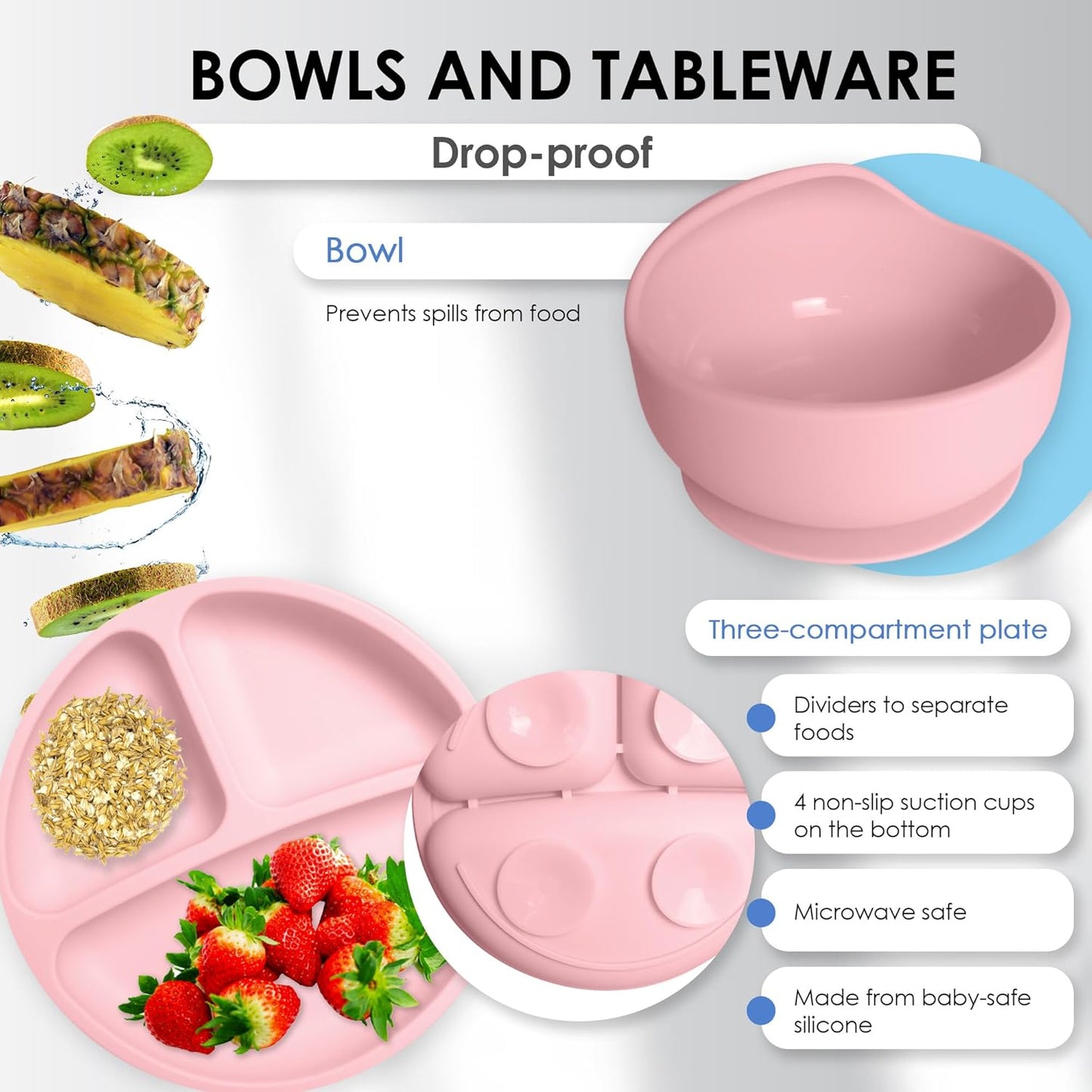 Bluet B- Silicone Baby Feeding Set with Pacifier - Baby Led Weaning Supplies - Baby Spoons, Suction Bowl - Plate - Baby Utensils Set - Silicone Feeding Set for Baby First Foods - 11pcs - Purple