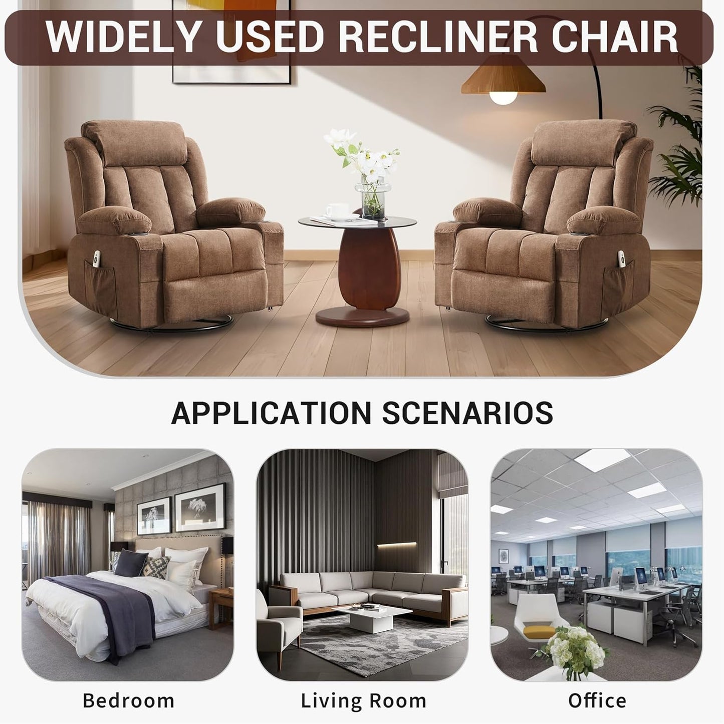 GarveeLife Rocking Recliner Chair for Nursery Glider Recliner with Cup Holder Swivel Rocker with Upholstered Deep Seat Comfy Single Sofa for Living Room Grey