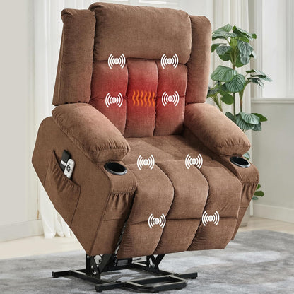 Rocking Recliner Chair for Adults Wide 360° Swivel Rocker Recliner with Cup Holder Nursery Glider with Upholstered Deep Seat Linen Lazy boy Chair for Living Room Browm