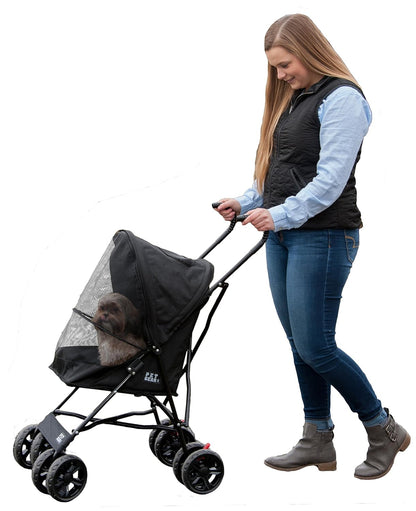 Pet Gear Travel Lite Plus Stroller, Compact, Easy Fold, No Assembly Required, Large Wheels for Cats and Dogs up to 15 pounds, Light Pink