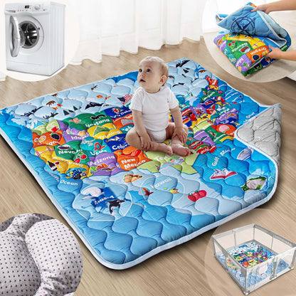 Baby Play Mat, 50x50 Playpen Mat with Super Soft Touch, Activity Mats with Upgraded Anti-Slip Bottom, Machine Washable Crawling Mats for Floor & Picnic (Animal Alphabets)