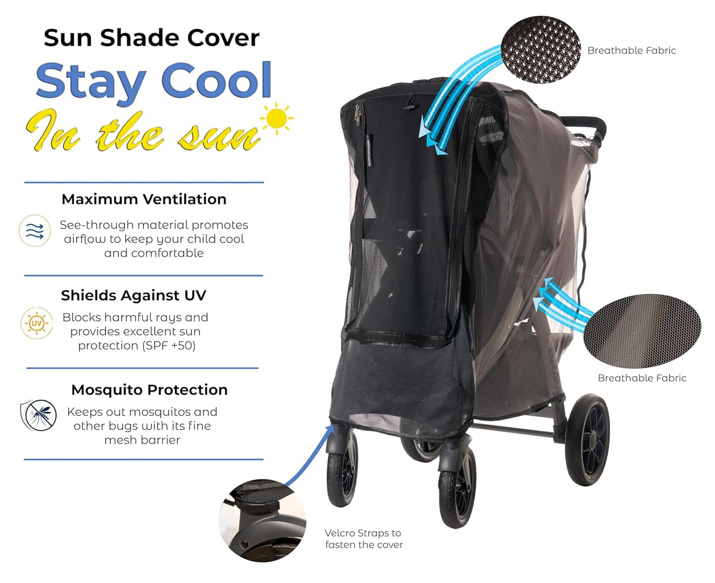 Large Stroller Sunshade & Rain Cover-Protect Your Baby Stroller from Sun, Rain, Wind, Dust-Built in Mosquito Netting-Universal Weather Shield for Baby Carriage