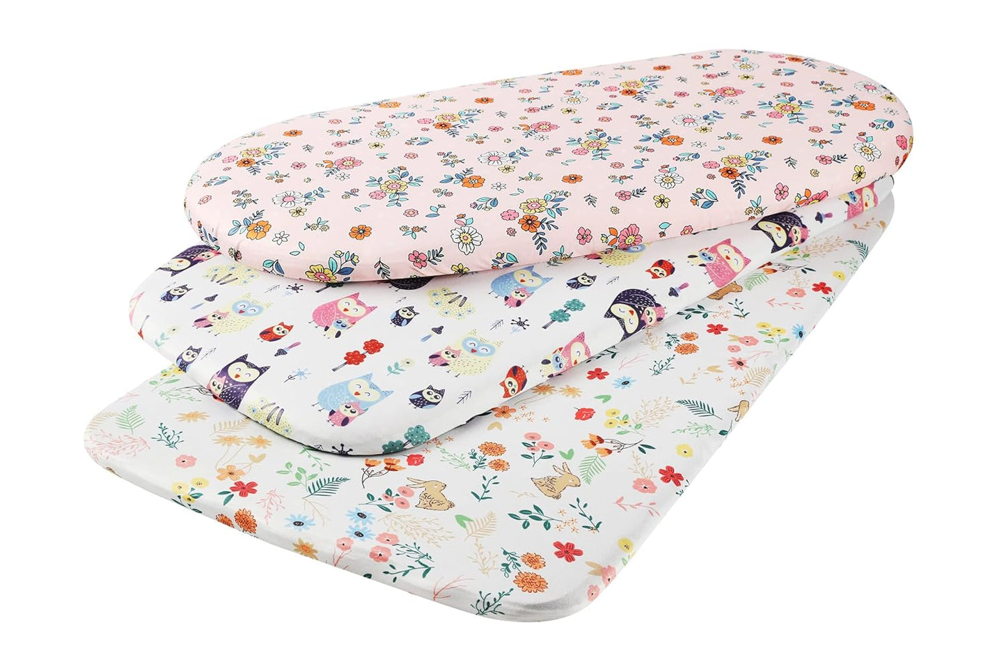 Onacosht Stretchy Bassinet Sheets 33" x 19" Compatible with Mika Micky, KoolaBaby (3 in 1), BabyBond, HARPPA and RICUTON Bedside Bassinet, 3 Pack for Baby Boy and Girl, Pink Floral