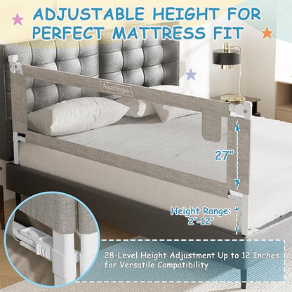 3-Pack Twin Size Bed Rails for Toddlers -Height Adjustable Baby Bed Rail Guard Specially Designed for Twin Size Bed (74.8"x74.8"x39"-Grey)