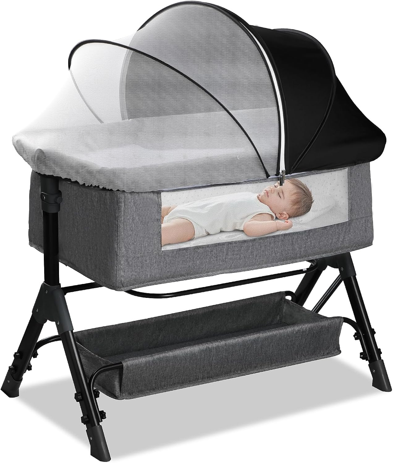 Bassinet Cover for Cats - Blackout Breathable Mosquito Net for Baby Bedside Sleepers & Travel Cribs, 2-Way Zipper Bug Canopy Tent to Block Light & Keep Cats Out (Black-Small)