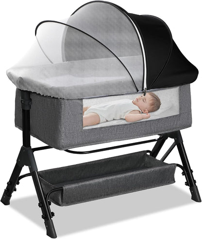 Bassinet Cover for Cats - Blackout Breathable Mosquito Net for Baby Bedside Sleepers & Travel Cribs, 2-Way Zipper Bug Canopy Tent to Block Light & Keep Cats Out (Black-Small)