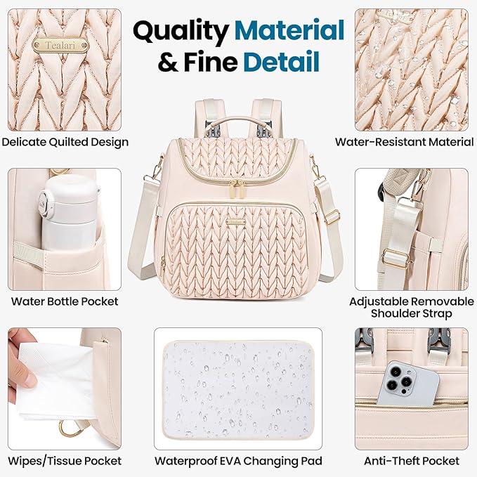 Tealari 4 in 1 Convertible Diaper Bag Backpack,Waterproof Baby Diaper Bag with Changing Pad,Converts into Baby Tote Bag,Diaper Backpack,Stroller Bag and Crossbody Diaper Bag