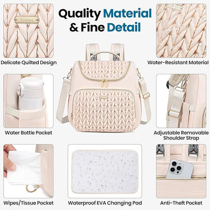 Tealari 4 in 1 Convertible Diaper Bag Backpack,Waterproof Baby Diaper Bag with Changing Pad,Converts into Baby Tote Bag,Diaper Backpack,Stroller Bag and Crossbody Diaper Bag