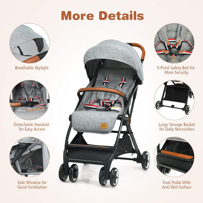 BABY JOY Lightweight Baby Stroller, Compact Toddler Travel Stroller for Airplane, Infant Stroller w/ 5-Point Harness, Adjustable Backrest/Footrest/Canopy, Storage Basket, Easy One-Hand Fold, Beige