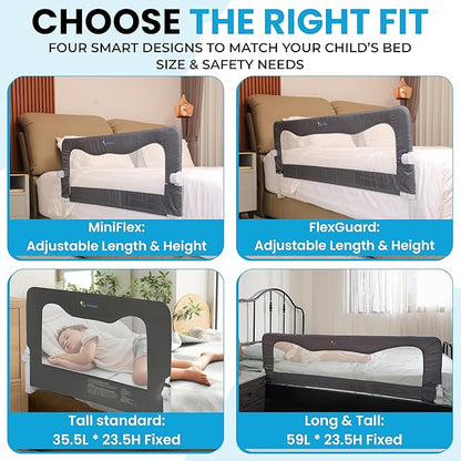 TotCraft MiniFlex Adjustable Length & Height Bed Rail for Toddlers – 35.5″ or 47″ Two Fixed Lengths,Fits Twin, Full & Queen Beds – 14 Height Levels – ASTM Certified Baby Bed Rail Guard (White)