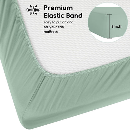 Yoofoss Pack and Play Sheets Fitted, Mini Crib Sheets 2-Pack for Pack N Play Mattress, Stretchy Playard Sheet, Soft and Breathable Green+Giraff