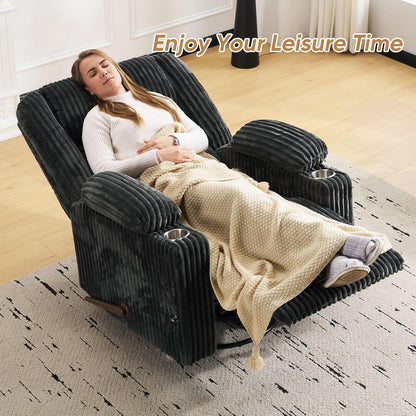 Oversized Power Recliner Chair with Massage and Heat, Swivel Rocker Recliner Chair for Adults with Arm Storage, Nursery Glider Recliner with Adjustable Headrest and Phone Stand, Side Pockets, Beige