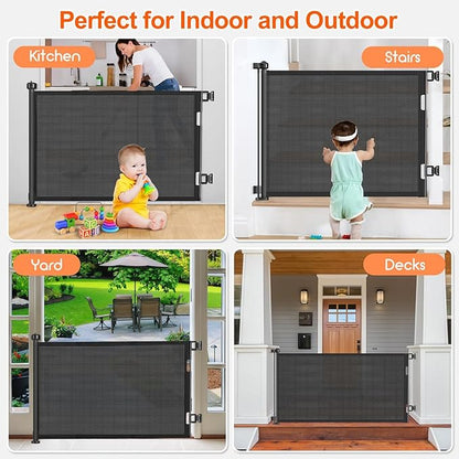 71 inch Retractable Baby Gates, EZIGO Extra Wide Baby Gate for Large Opening Extra Long Mesh Gate for Kids or Pet Dog Gate Child Safety Gate for Stairs Hallways Doorway Indoor Outdoor, Black