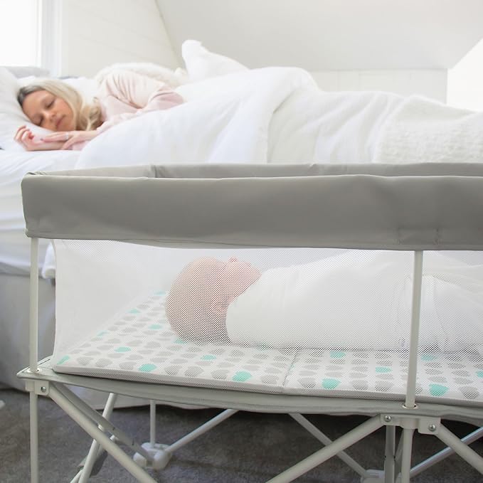 Regalo My Crib Portable Infant Bassinet, Includes Design Padded Insert, Travel Carry Bag, Support Tubes, Step Safety Locking Mechanism, Grey