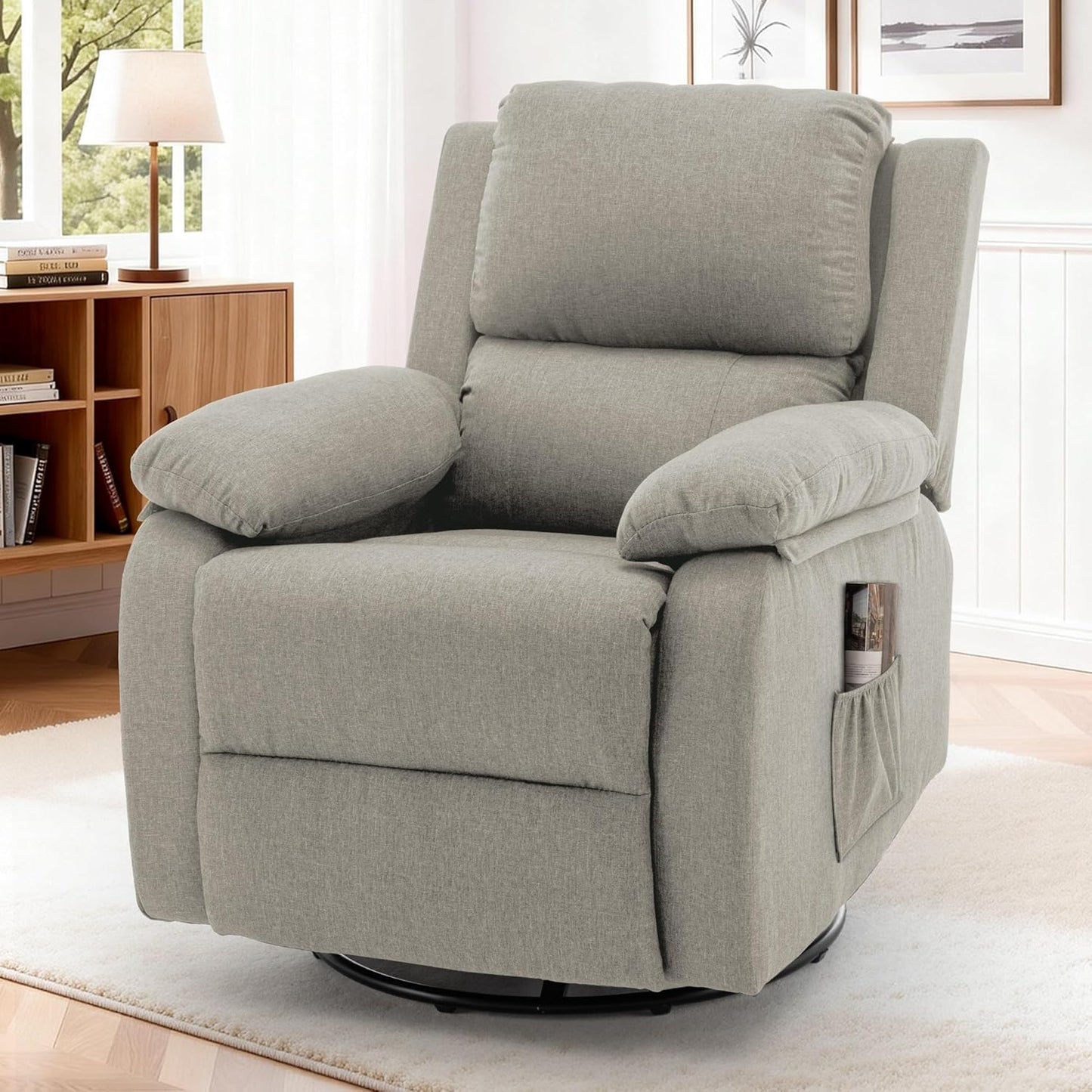 Korser Recliner Chair, 360 Swivel Rocker Chair for Adults, Small Rocking Recliner for Small Spaces, Upholstered Fabric Glider Recliner Nursery