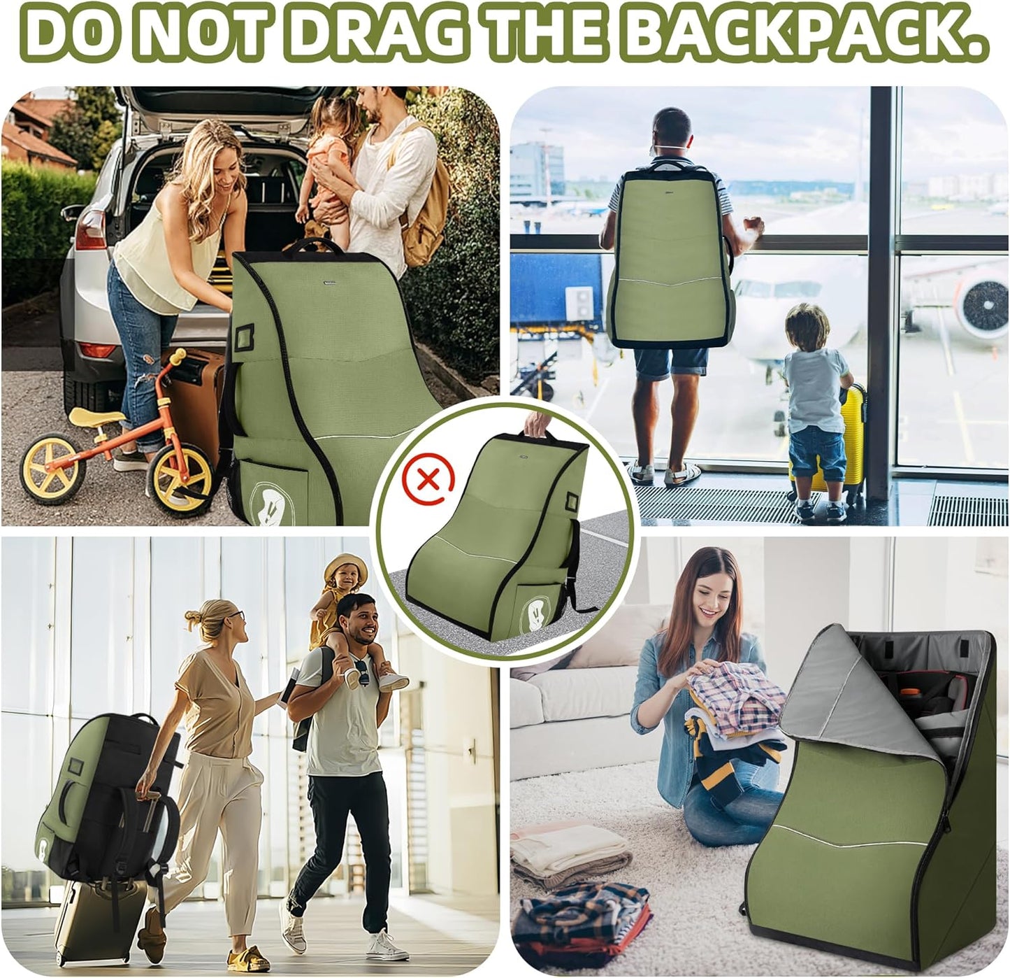 Car Seat Travel Bag for Airplane – Waterproof Heavy Duty Carseat Backpack for Gate Check or Airport Travel – Fits Infant, Convertible & Booster Seats, Black