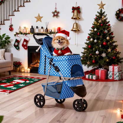 MoNiBloom Foldable Pet Stroller with Weather Cover, 3 Wheels Pet Strolling Cart for Small/Medium Dogs and Cats with Storage Basket and Cup Holder, Breathable and Visible Mesh for All-Season, Black