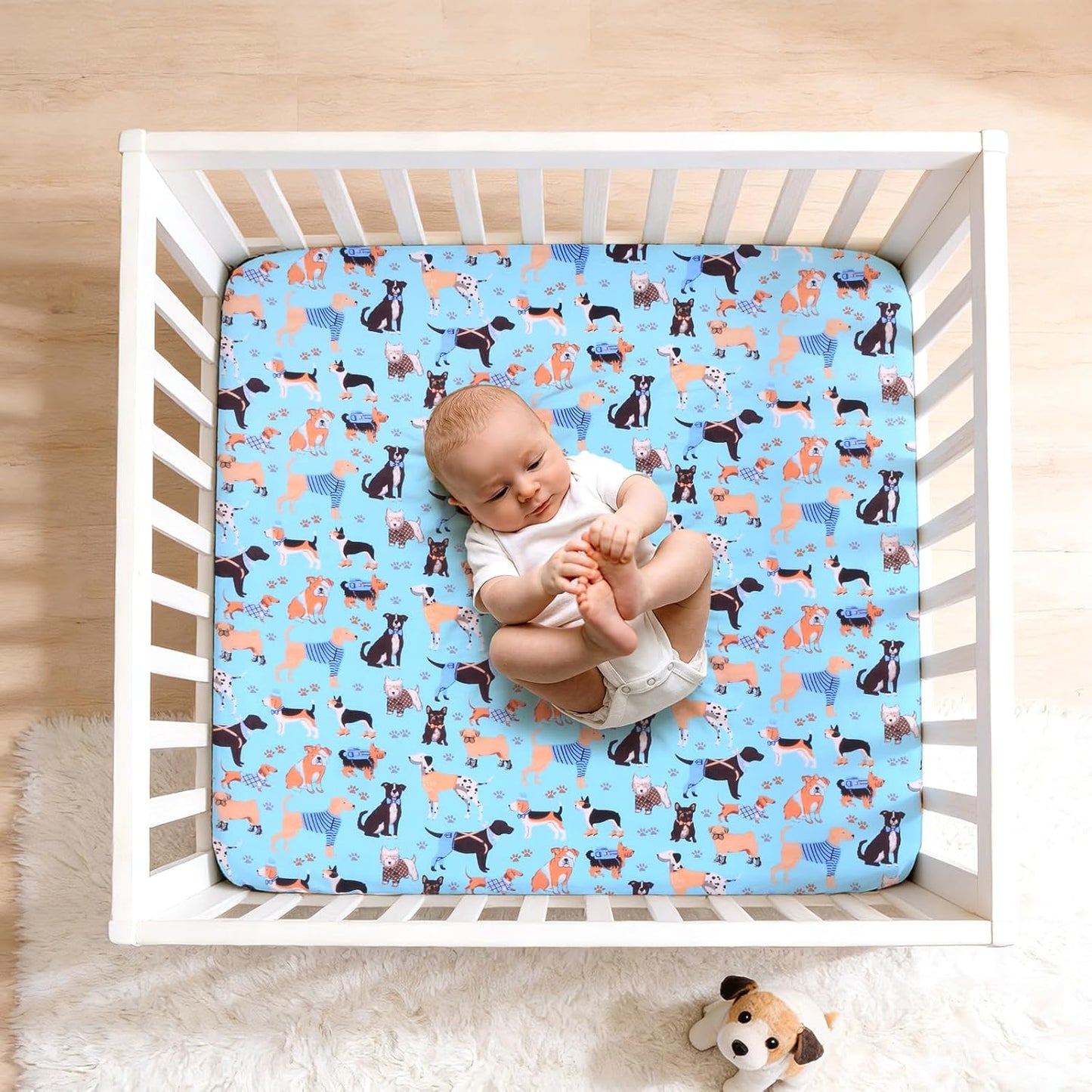 Cloele Square Playard Fitted Sheet 36x36, Ultra Soft Polyester Playpen Sheet for Baby & Pet, Dogs Pattern Pack and Play Crib Sheets, Portable Playard Mattress Cover