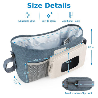 Accmor Universal Stroller Organizer with Insulated Cup Holder, Stroller Caddy Bag Accessories, Stroller Cup Holder Organizer for Uppababy Baby Jogger Britax Stroller, Black