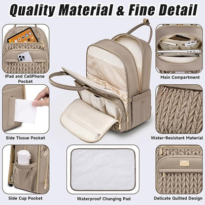 Tealari Diaper Bag Backpack,Stylish Baby Diaper Bag,Waterproof Travel Diaper Backpacks Baby Bags with Changing Pad,Stroller Straps,Insulated Pockets (Khaki)