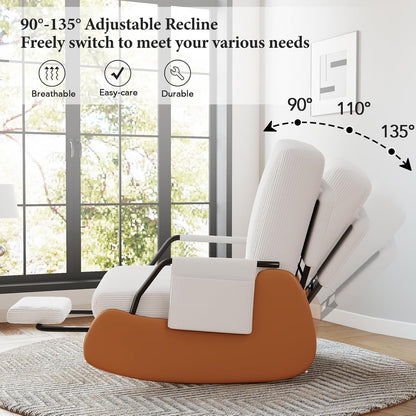 Furniliving Modern Glider Rocking Chair, Upholstered Nursery Glider Chair with Adjustable Recline & Retractable Footrest, Comfortable Lounge Chair for Mom Nursery Living Room Bedroom Grey