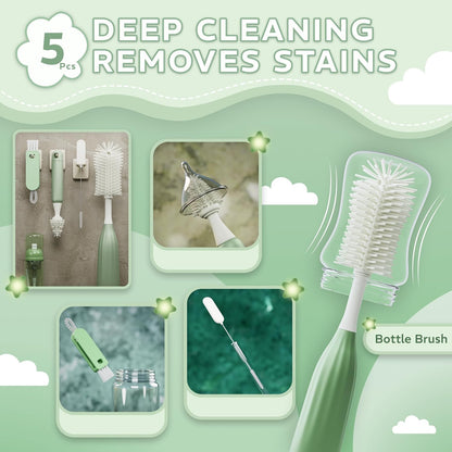 Bottle Cleaning Kit – BPA Free Brush Set, 6 in 1 Travel Bottle Cleaner Kit with Silicone Brushes for Bottle, Breast Pump, Straw, Nipple - Portable Bottle Washing Kit