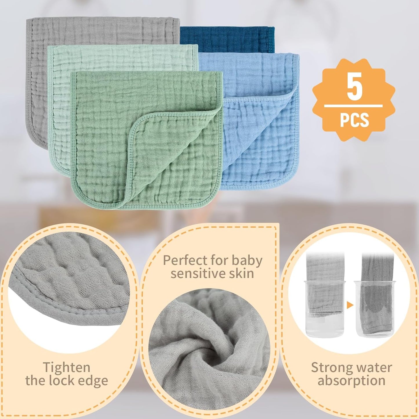 Muslin Burp Cloths 100% Cotton Baby Burp Cloths Soft, Absorbent 10x20 inches for Girls and Boys Baby Essentials