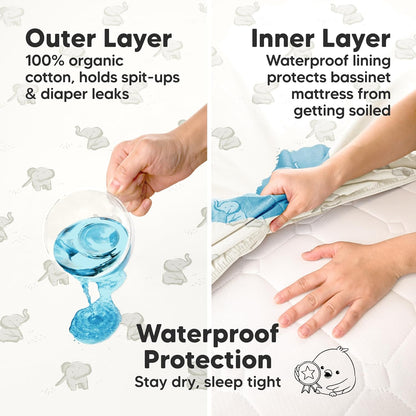 2-Pack Organic Bassinet Sheets for Girls, Boys - 100% Cotton Bassinet Mattress Sheets Compatible with Halo Bassinest Swivel Sleeper, Graco, Baby Delight, Chicco, Unisex Fitted Bassinet Sheets (Elly)