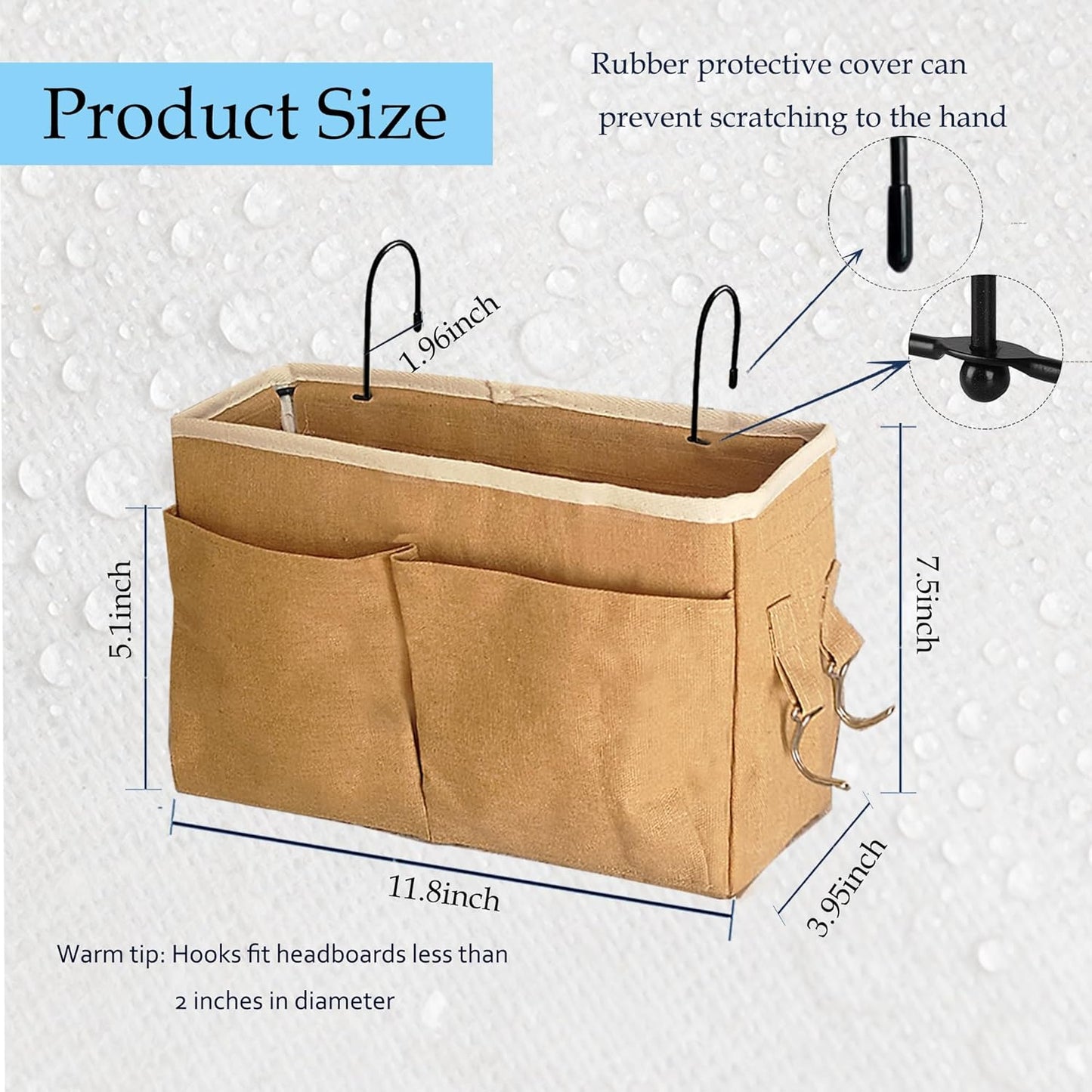 Bedside Caddy Organizer/Bedside Hanging Storage Bag Multi-Function Caddy for Bunk bed Hospital Beds Dorm Bed Rails, Holders Books Glasses Phones Magazine(White)
