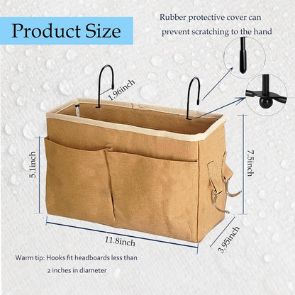 Bedside Caddy Organizer/Bedside Hanging Storage Bag Multi-Function Caddy for Bunk bed Hospital Beds Dorm Bed Rails, Holders Books Glasses Phones Magazine(White)