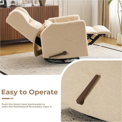 Large Glider Rocker Recliner,Rocking Chair Nursery with Adjustable Headrest,Swivel Rocker Recliner with Lumbar Support,Manual Nursery Rocker Recliner for Living Room& Bedroom,Chenille White