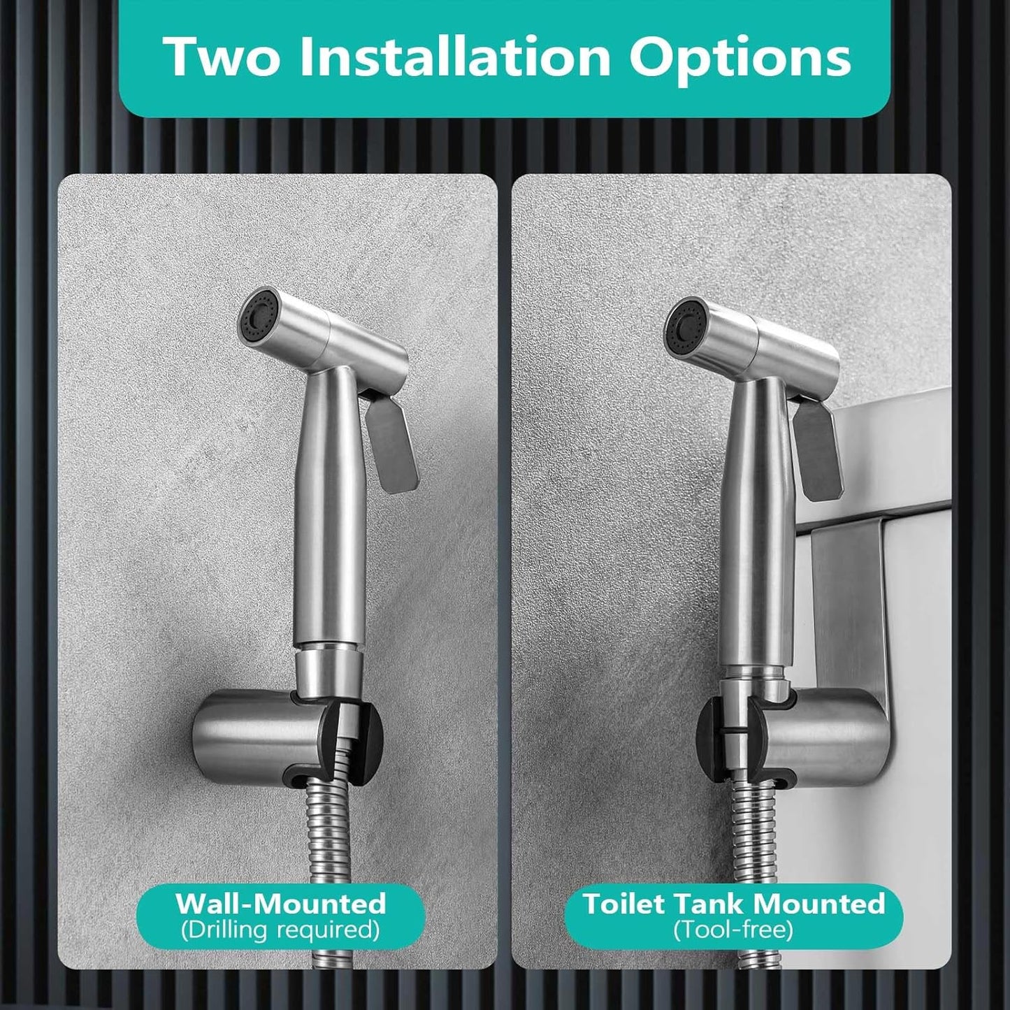 BARROCK Bidet Sprayer for Toilet, Handheld Jet Spray for Existing Toilets with Bidet Hose, Adjustable Water Pressure Muslim Shower, Stainless Steel Cloth Diaper/Feminine Wash Sprayer Brushed Nickel