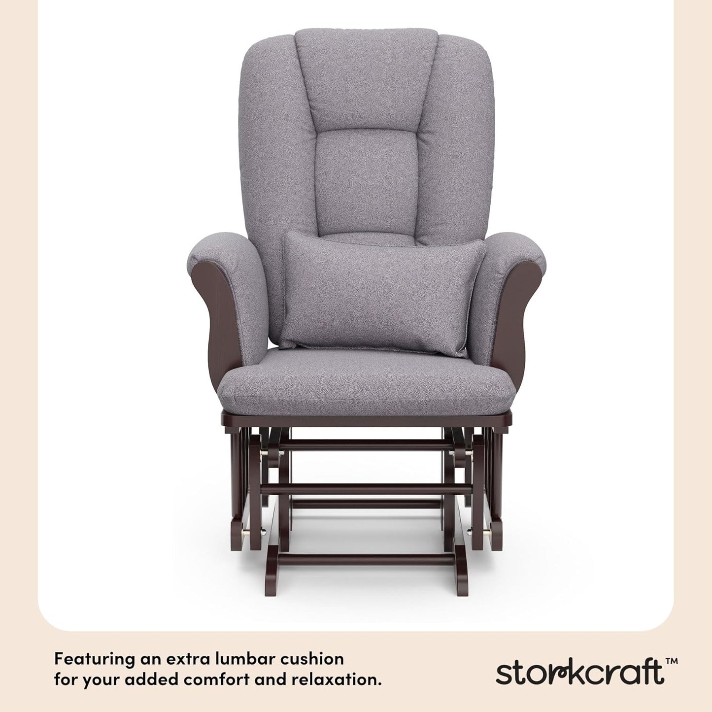 Storkcraft Tuscany Glider with Ottoman (Black/Gray) — GREENGUARD Gold Certified, Bonus Lumbar Cushion Included, Solid Wood Base, Smooth Motion, Award-Winning Nursery Rocking Chair, Glider and Ottoman