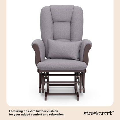 Storkcraft Tuscany Glider with Ottoman (Black/Gray) — GREENGUARD Gold Certified, Bonus Lumbar Cushion Included, Solid Wood Base, Smooth Motion, Award-Winning Nursery Rocking Chair, Glider and Ottoman