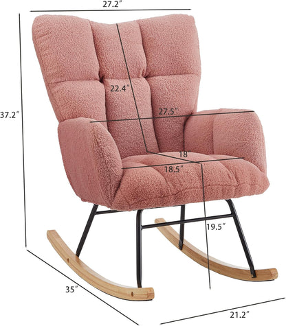 Glider Chair for Living Room & Nursery, Tufted Upholstered Teddy Rocking Chair with High Backrest & Stable Metal Frame, 300lbs Capacity, Comfy Rocker Glider for Adults & Kids, Office & Bedroom(Gray)