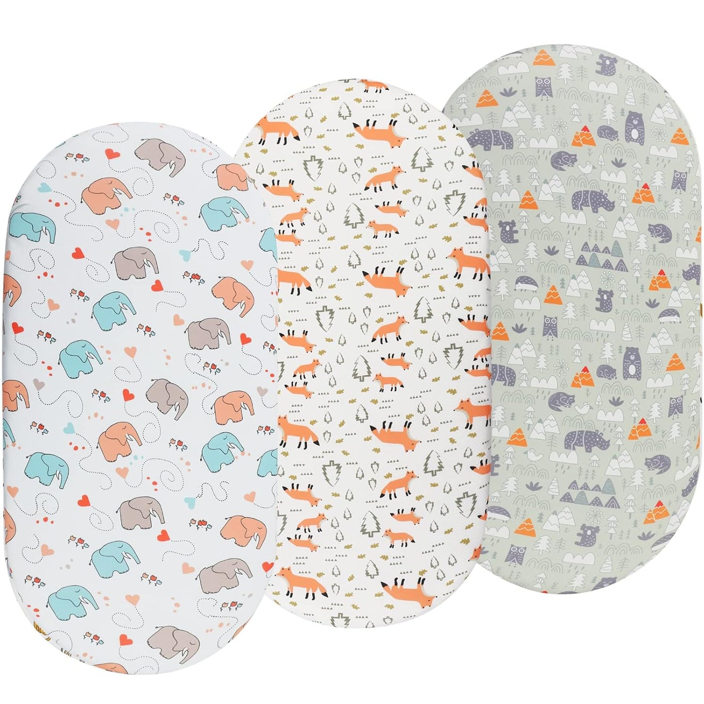 Onacosht Stretchy Bassinet Sheets 33" x 19" Compatible with Mika Micky, KoolaBaby (3 in 1), BabyBond, HARPPA and RICUTON Bedside Bassinet, 3 Pack for Baby Boy and Girl, Pink Floral