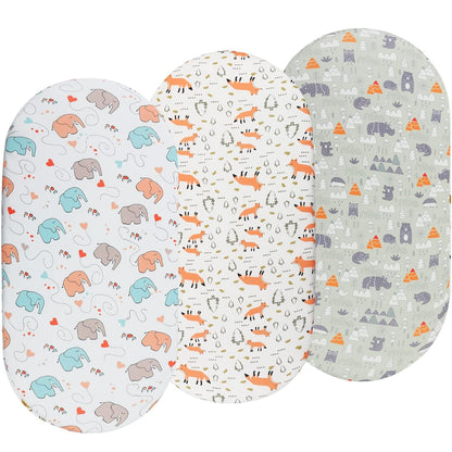 Onacosht Stretchy Bassinet Sheets 33" x 19" Compatible with Mika Micky, KoolaBaby (3 in 1), BabyBond, HARPPA and RICUTON Bedside Bassinet, 3 Pack for Baby Boy and Girl, Pink Floral