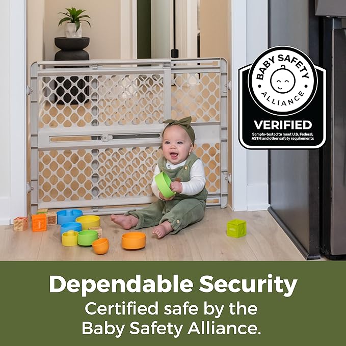 Toddleroo by North States - Renew 100% Recycled Plastic Baby Gate for Doorway; Sturdy for Indoor & Outdoor Use: Pressure Mounted, No Drill Gate; Made in USA; 26" to 42" Wide, 26" Tall; Sandstone