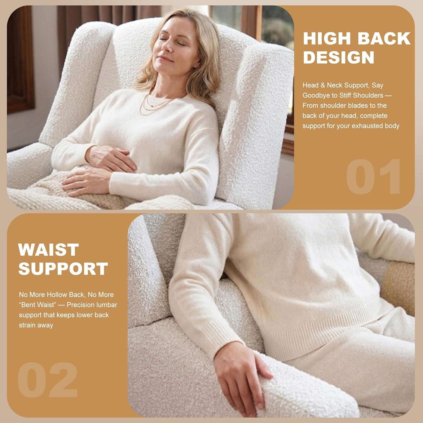 Power Recliner Chair Swivel Gilder Rocking Chairs Skin-Friendly Power Recliner Nursery Chair for Adults with Waist Pillow, USB Charging (Beige, Only Recliner Chair)