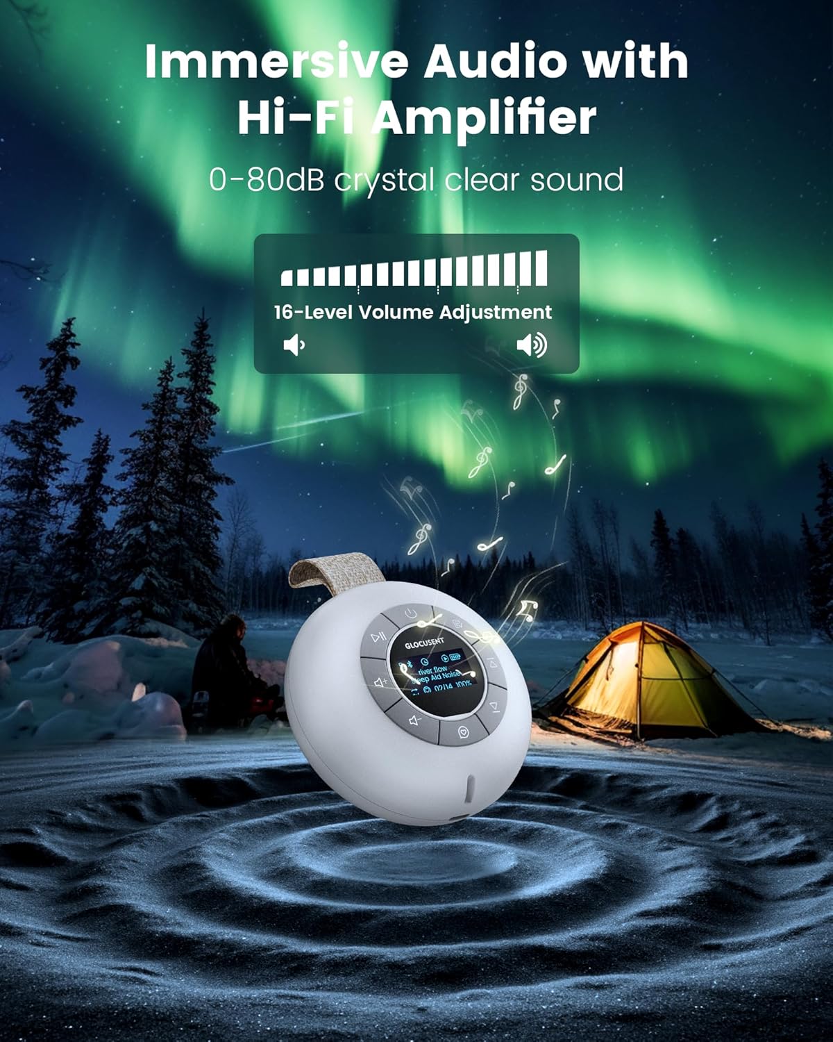 Glocusent Portable White Noise Machine, 62 Soothing Sounds, 2000mAh Battery for 30Hrs Long Lasting - Noise Canceling for Office & Sleeping, Travel Sound Machine for Baby Kids Adults