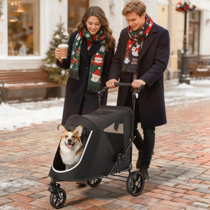 Magshion Compact Pet Stroller for Small-Medium Dogs/Cats up to 22lbs, 4-Wheel Lightweight Umbrella Shaped Portable Puppy Travel Jogger with Breathable Mesh, Cup Holder & Rear Storage, Black