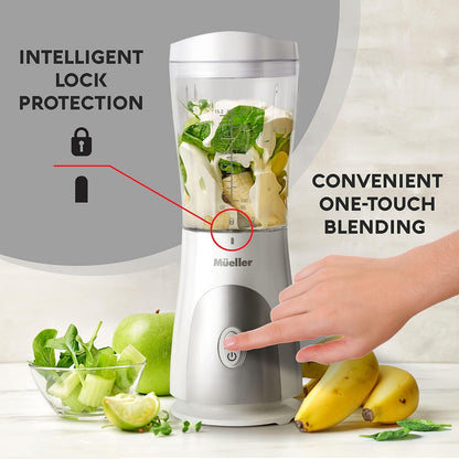 Mueller Heavy-Duty Personal Blender for Shakes and Smoothies with a 15 Oz Travel Cup and Lid, Juices, Baby Food, Portable Blender & Food Processor, Turquoise