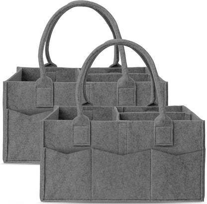Cute Castle 2 Pack Diaper Caddy Organizer - Portable Baby Caddy Organizer with Handle, Nursery Storage Bin and Car Organizer for Girls, Boys - Baby Gift Basket - Grey