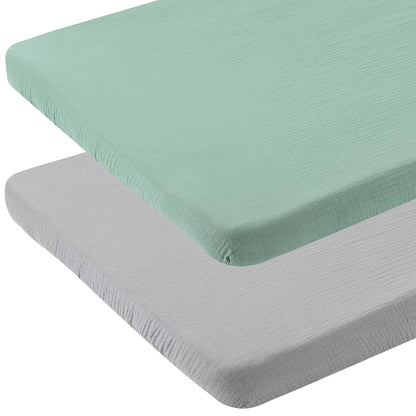 Onacosht Muslin Bassinet Sheets 33" x 19" Compatible with Mika Micky, KoolaBaby (3 in 1), BabyBond, HARPPA and RICUTON Bedside Bassinet, 2 Pack for Baby Boy and Girl, Natural and Rainbow